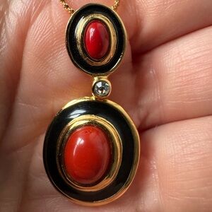 Vintage Dior Gold and Red Pendant Necklace
